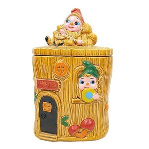 Vintage 60s Mushroom Log Gnome Elf Cookie Jar Bakery MCM Mid Century Ceramic